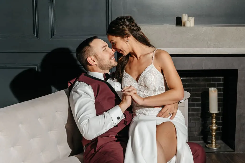 Groom and bride looking at each other | Love in Focus