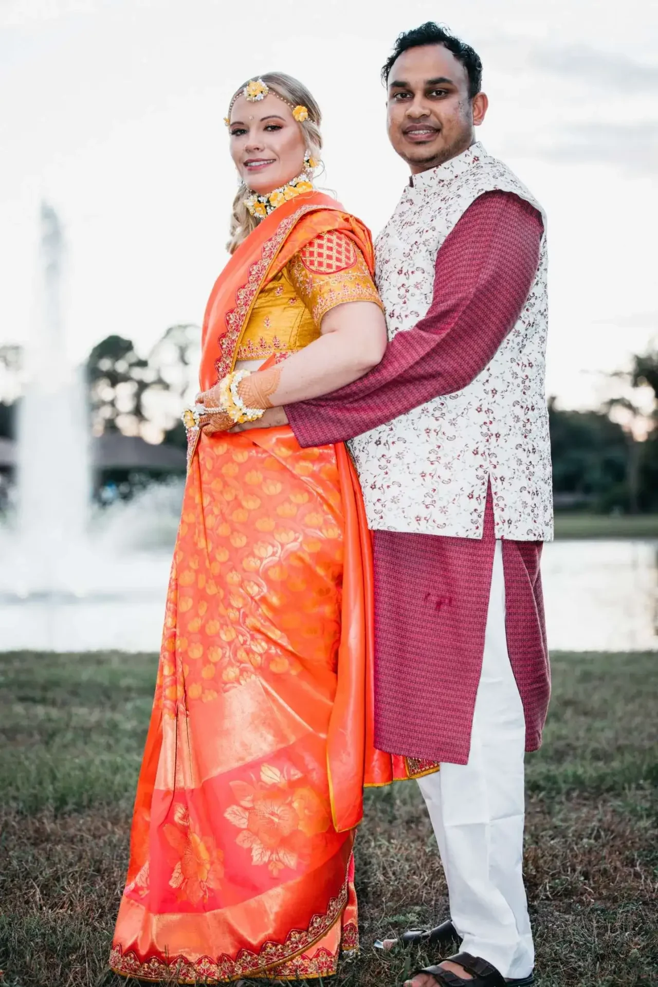 Formal shot of bride Megan and groom Nafis celebrating their South Asian fusion wedding reception after the Nikah ceremony.