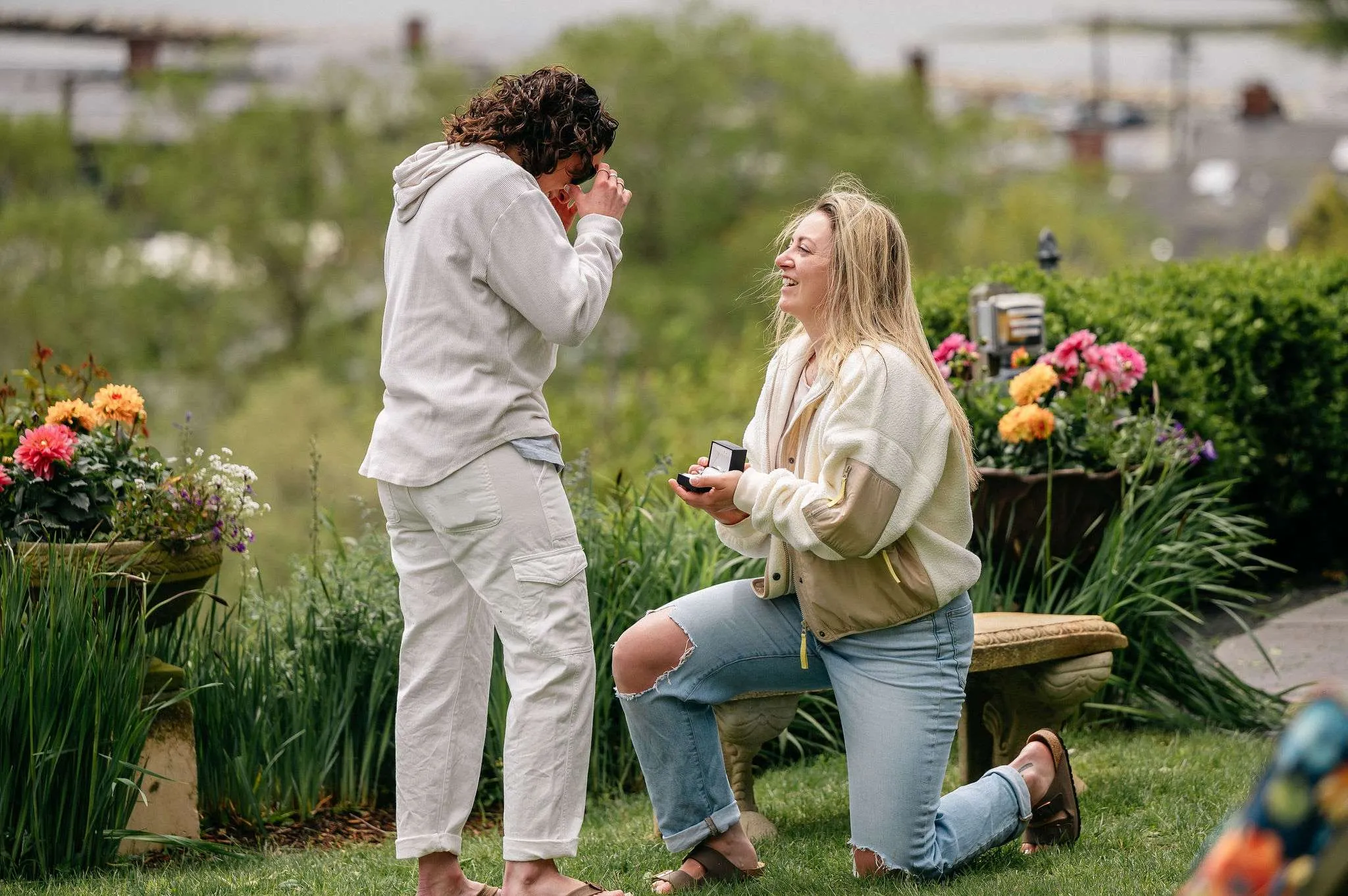 A loving couple celebrating their marriage during a gay wedding photography session with Love In Focus.