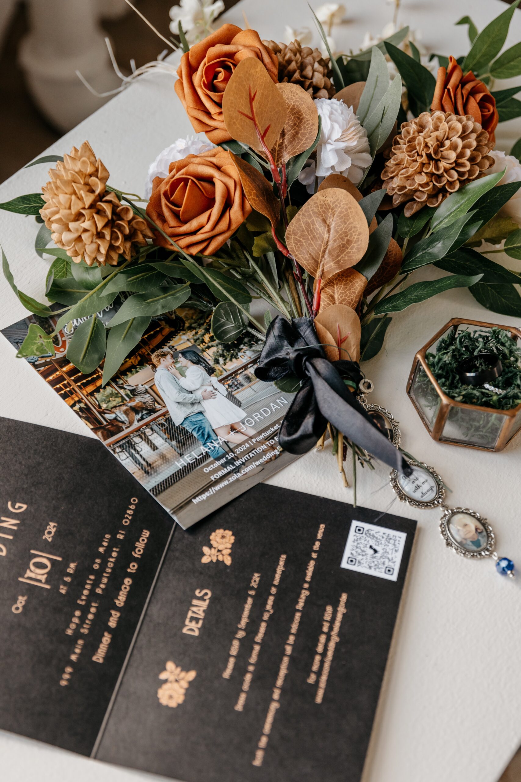 Wedding invitation suite and bouquet styled for Boston wedding planning details and design