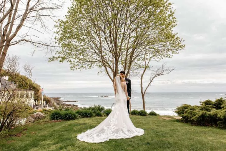 Bride and groom share a kiss at the best boston seaport wedding venues
