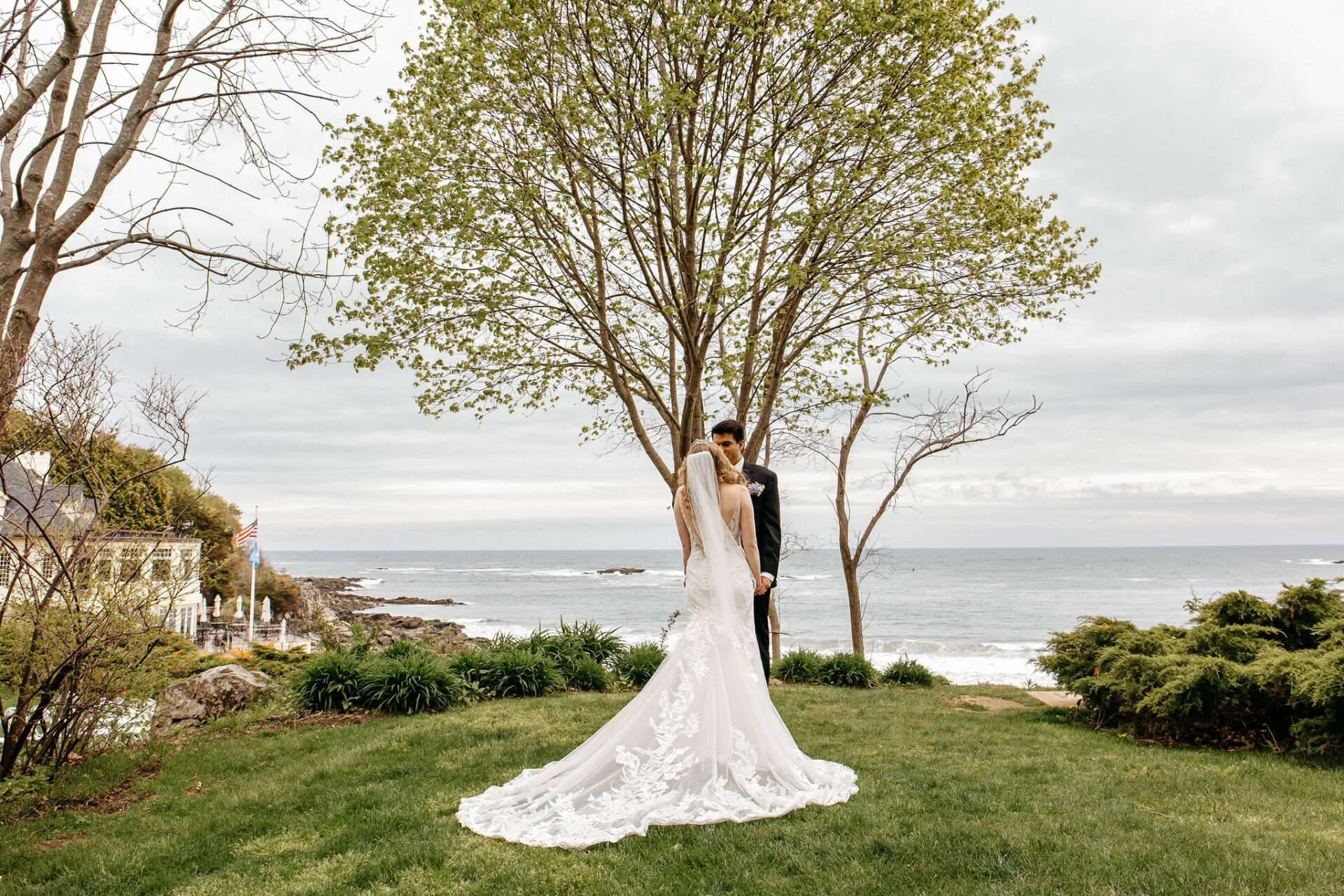 Bride and groom share a kiss at the best boston seaport wedding venues
