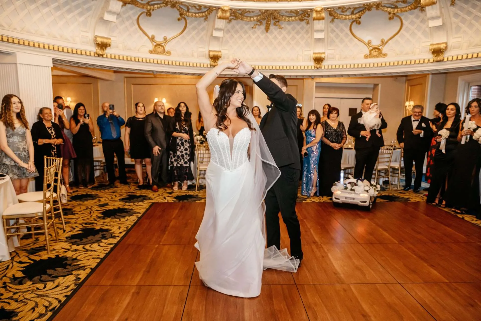 couple dancing in ballroom at the lenox hotel for the reception