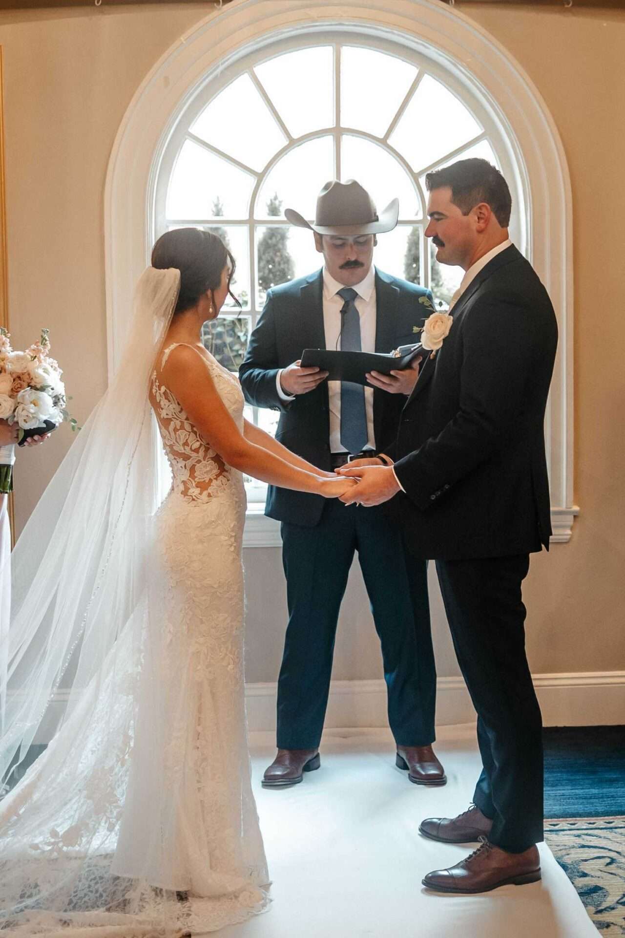 bride and groom at the reception in the lenox hotel