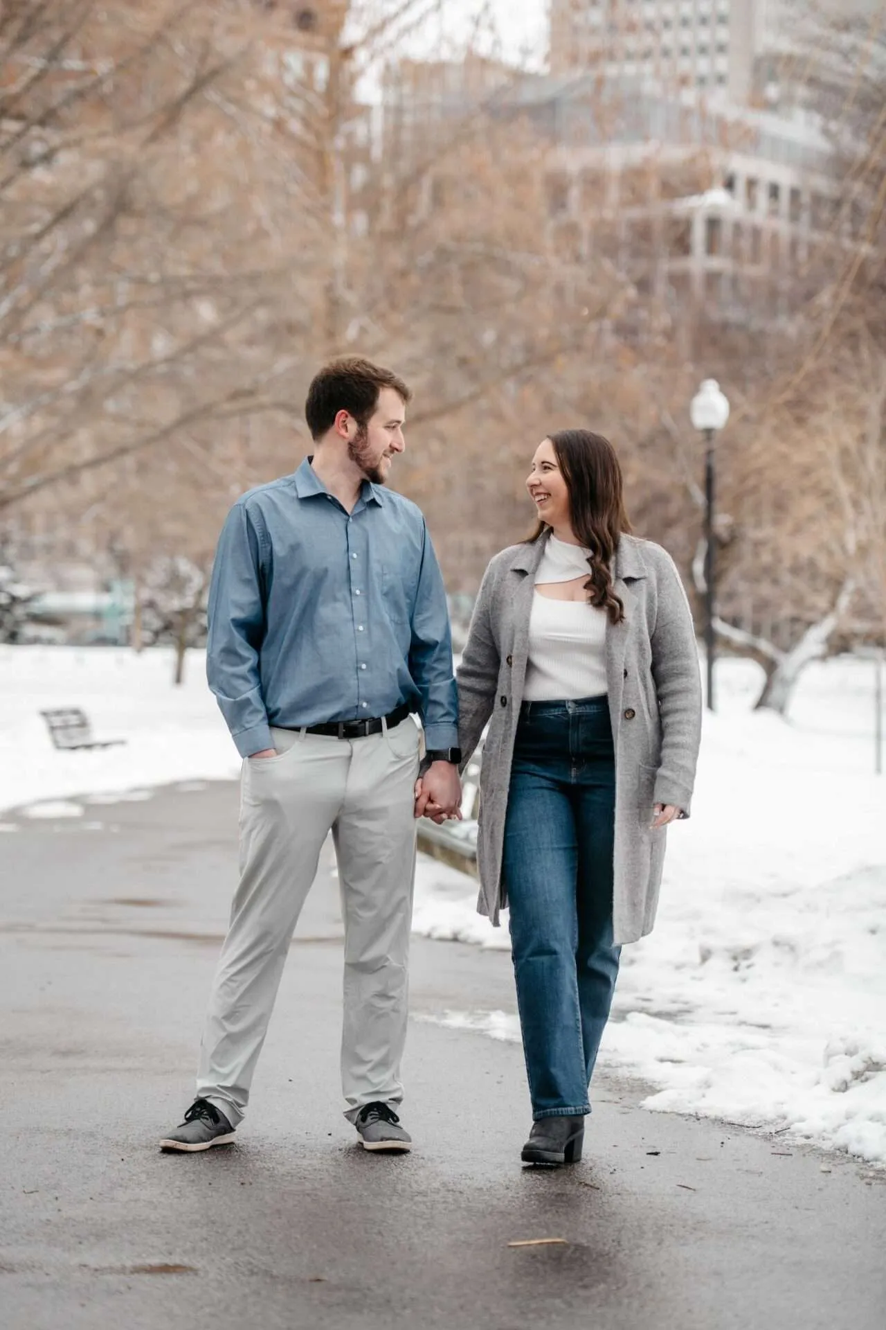 couple walking in boston public garden