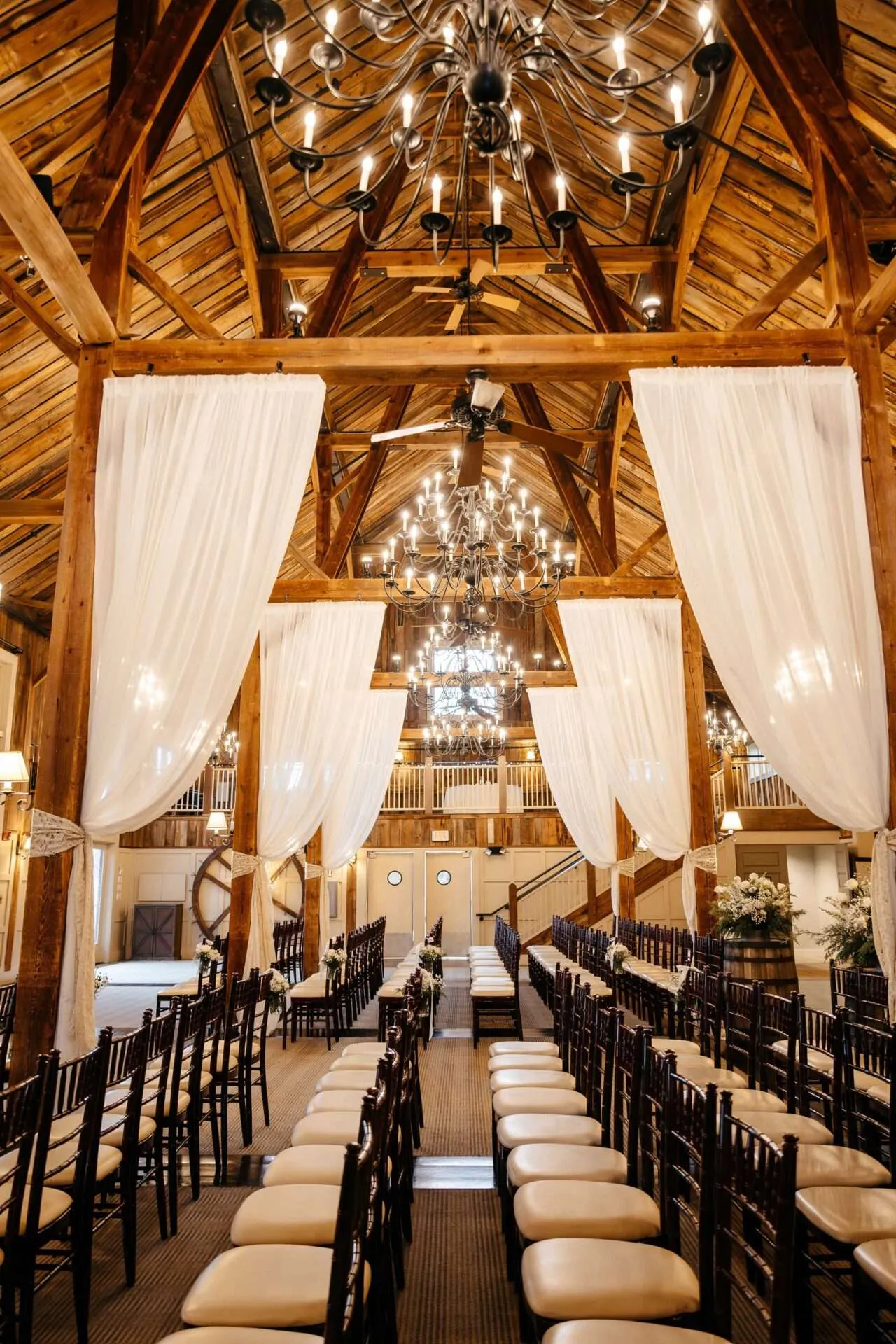 light fixtures and drapery at indoor wedding reception by a weddin gplanner in Boston